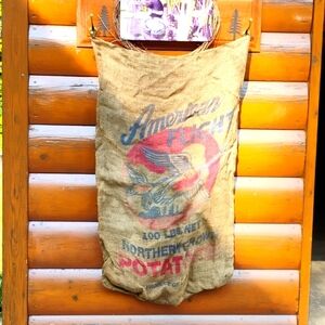 🥔 VINTAGE Potato BURLAP SACK  AMERICAN FLIGHT HUGE 100 LB BAG VNVC